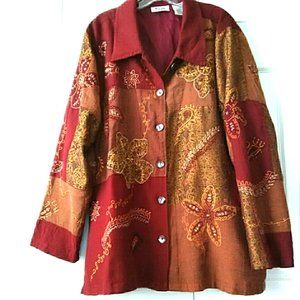 Jazzy Burgundy Beaded LS Jacket Top Plus Size 3X